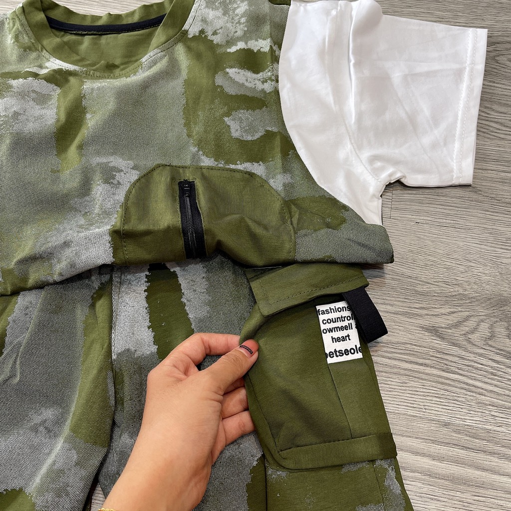 T170-Bộ cotton QC loang xanh rêu