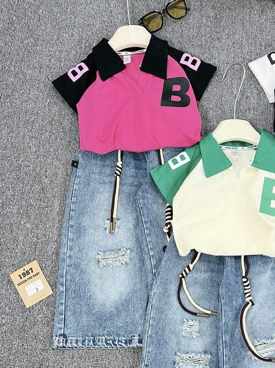 G082-Set áo polo B quần jean xuông