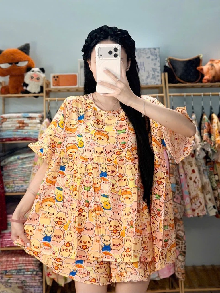 N073-Pijama Đùi Tole Lanh Thái (45-65kg)