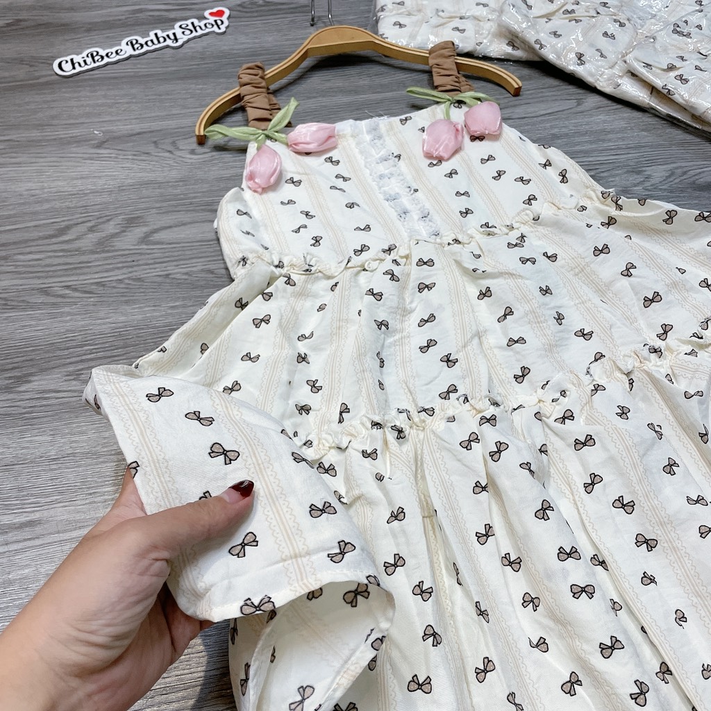 V456-Váy đũi tulip 2 dây nơ nâu (20.25kg)