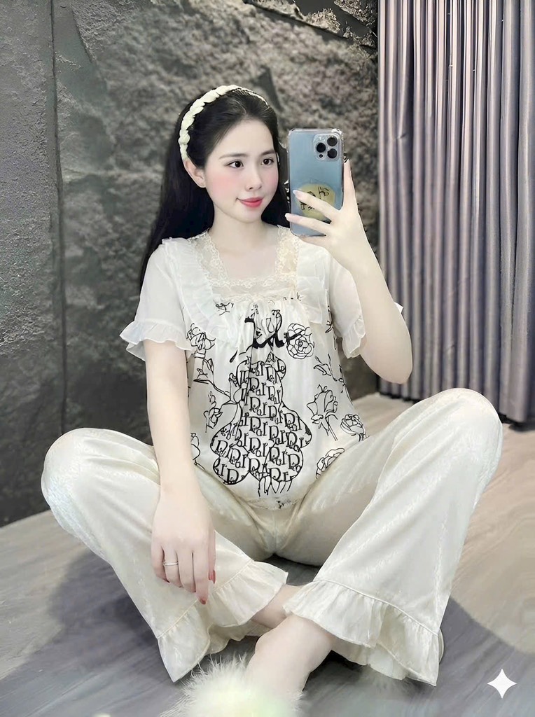 N040-Pijama 40-60kg Cộc Quần Dài Lụa Xước