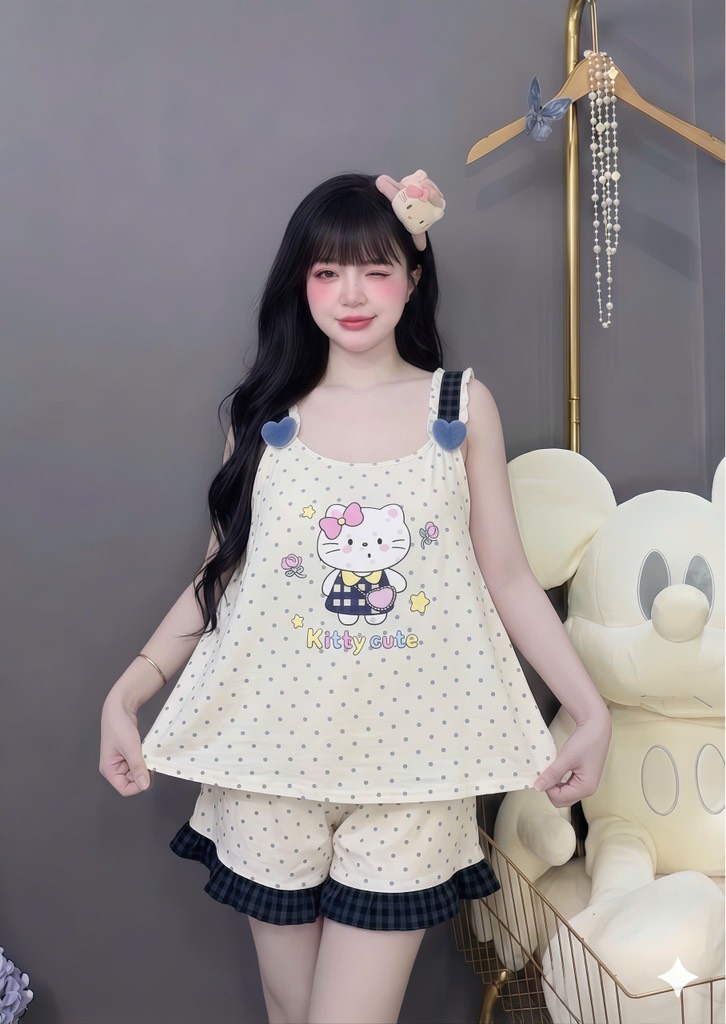 N069-Pijama 40-60kg 2 Dây Chấm Bi Đũi Mây