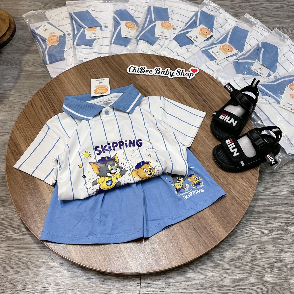 T761-Bộ polo cotton mèo Tom kẻ xanh (11.30kg)