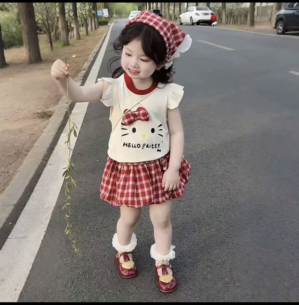 G468-Set áo Kitty cv bí caro đỏ (05.12.539)
