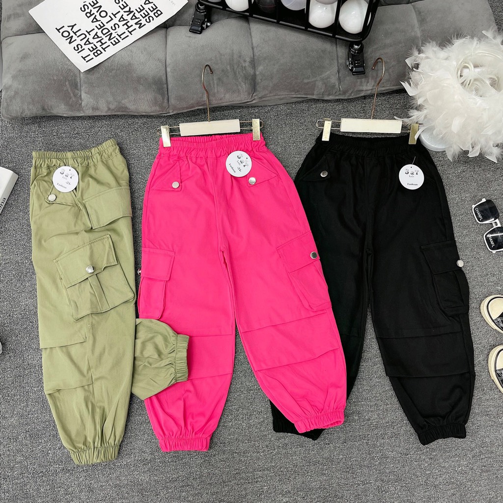 Q067-Quần kaki túi hộp đen hồng