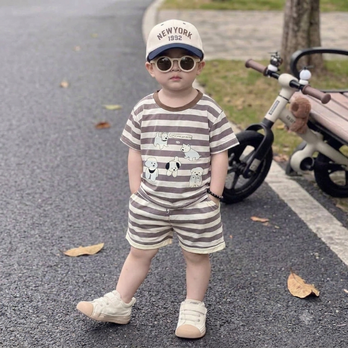 T701-Bộ cotton cộc cún kẻ nâu (16.30kg)