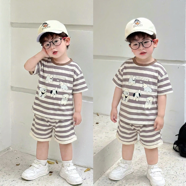 T701-Bộ cotton cộc cún kẻ nâu (16.30kg)