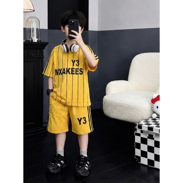 T708-Bộ cotton trai kẻ Y3 vàng (08.30kg)