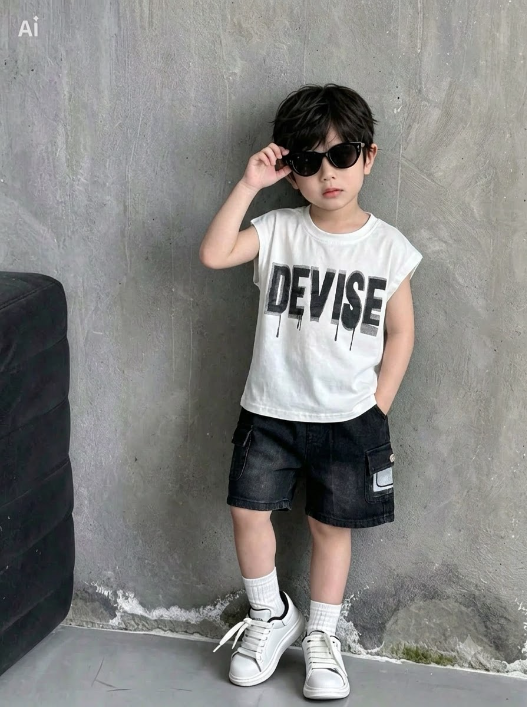 T719-Set áo SN chữ DEVISE trắng q jean đen (09.25kg)