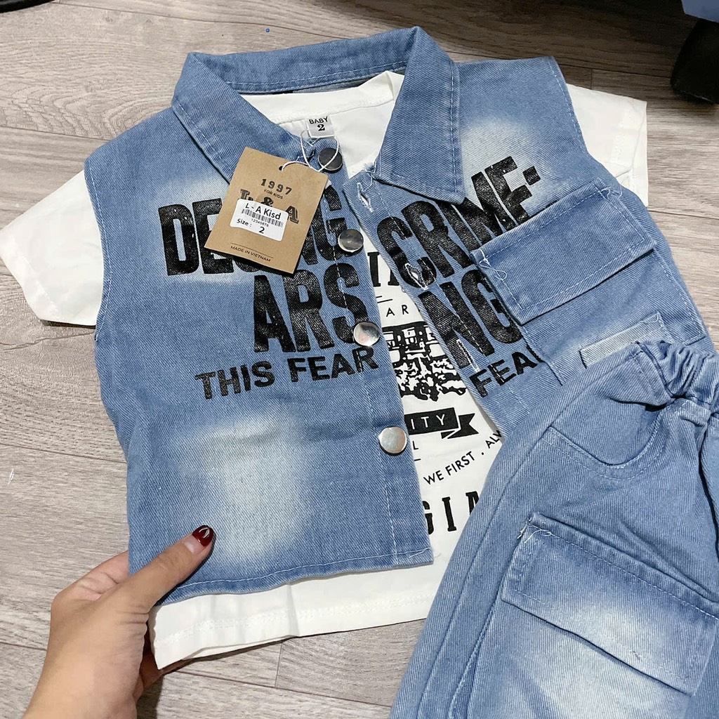 T721-Set 3ct gile jean xanh chữ đen (09.26kg)