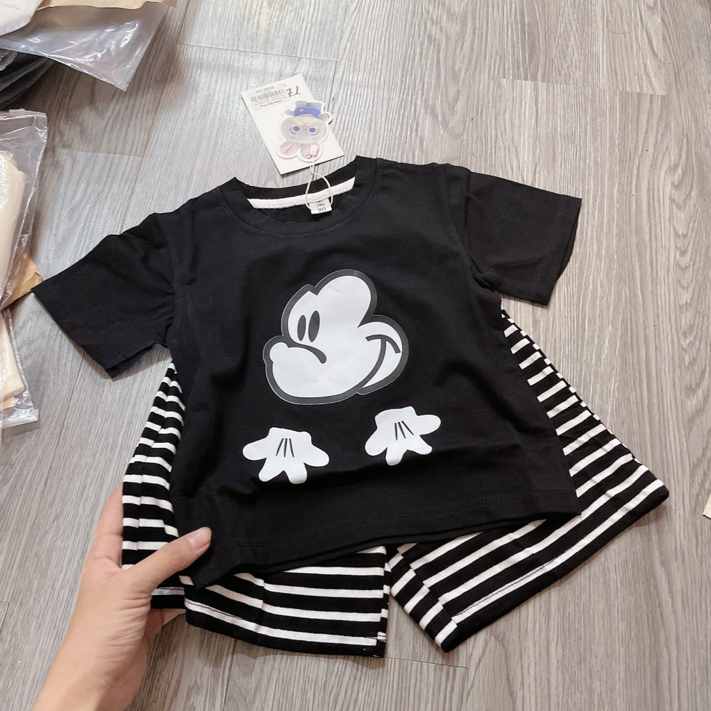 T630-Bộ cotton viền Mickey đen kẻ (10.18kg)