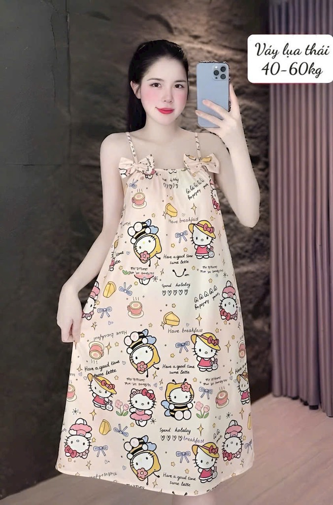 N054-Váy lụa thái 2 nơ 40-60kg