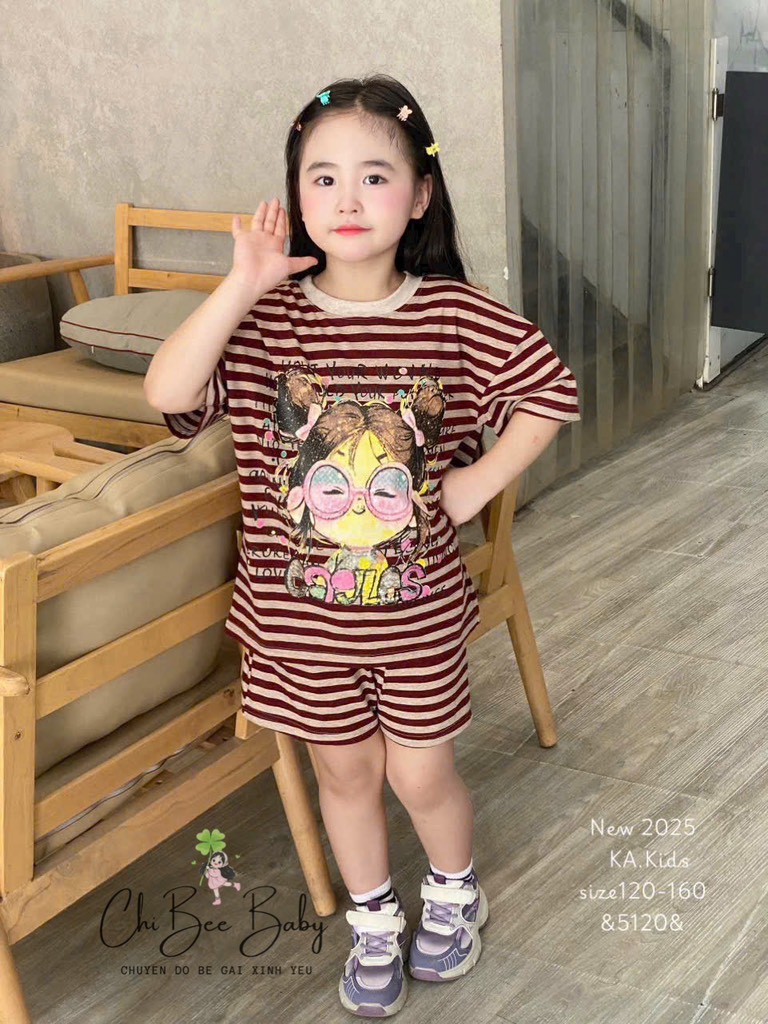 G495-Bộ cotton kẻ bé gái (16.35.5766)