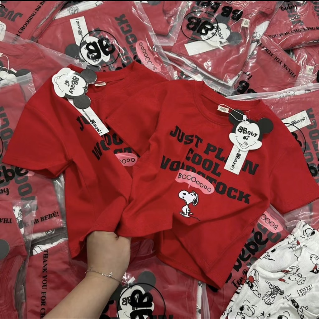 T373-Bộ cotton Snoopy đỏ quần thô (12.20.243)