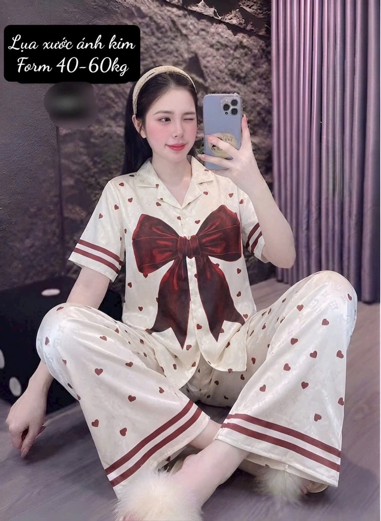 N040-Pijama 40-60kg Cộc Quần Dài Lụa Xước
