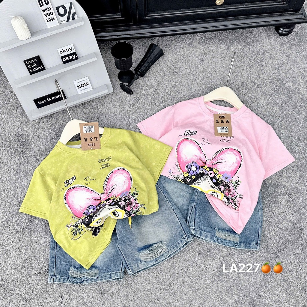 G531-Set jean bé gái nơ loang hồng (20.40.102)