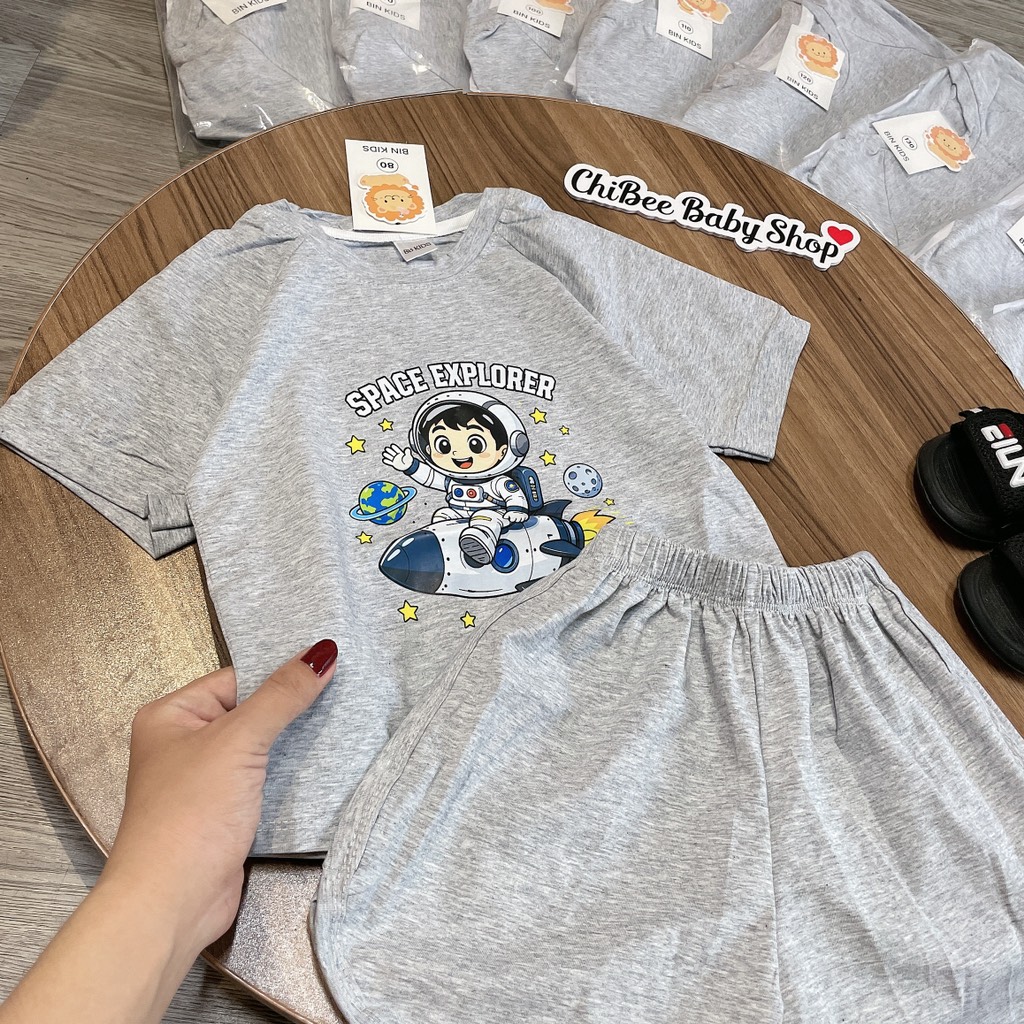 T755-Bộ cộc cotton vũ trụ xám (11.30kg)