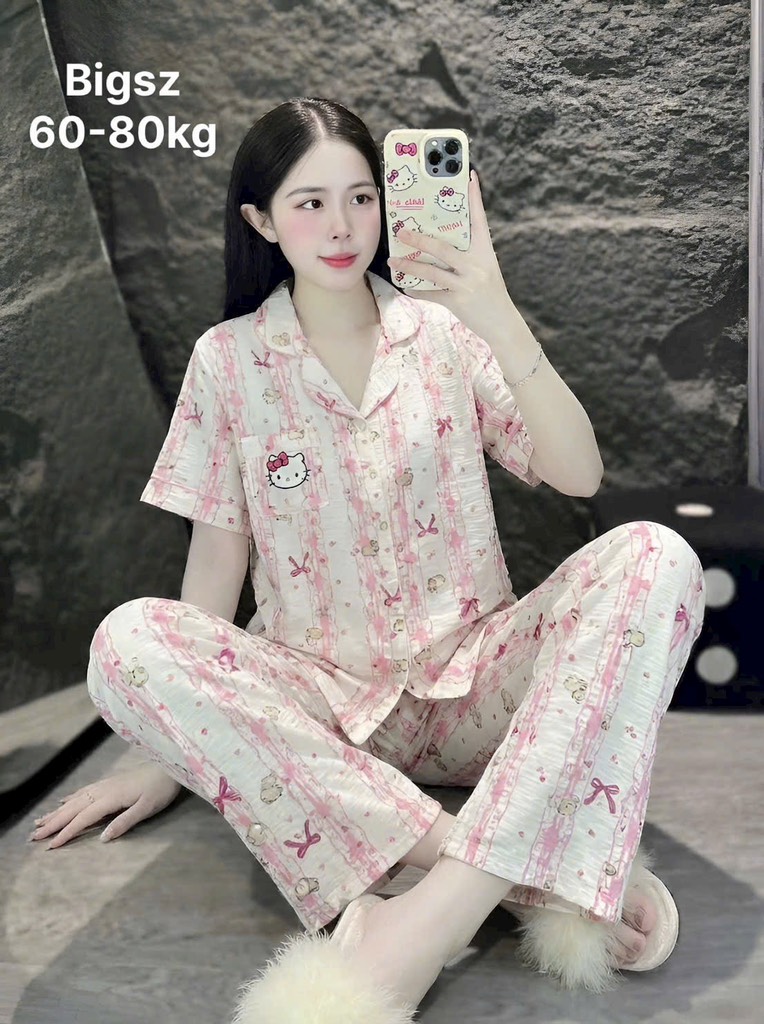 N037-Pijama Bigsize CD Cổ Lá Đũi Mây