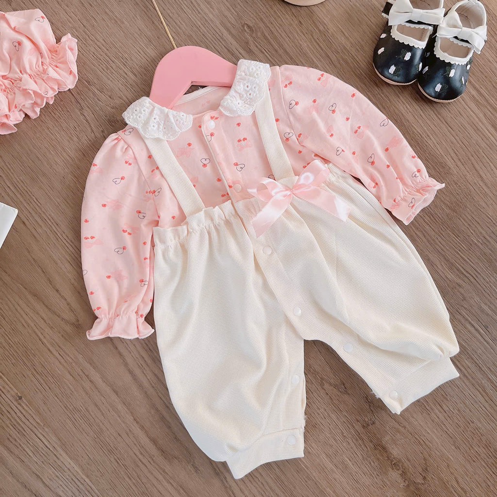 BD034-Body suit set nhung tăm bé gái