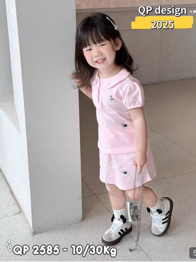 G494-Set áo polo chó hồng cv ôm (07.24.279)