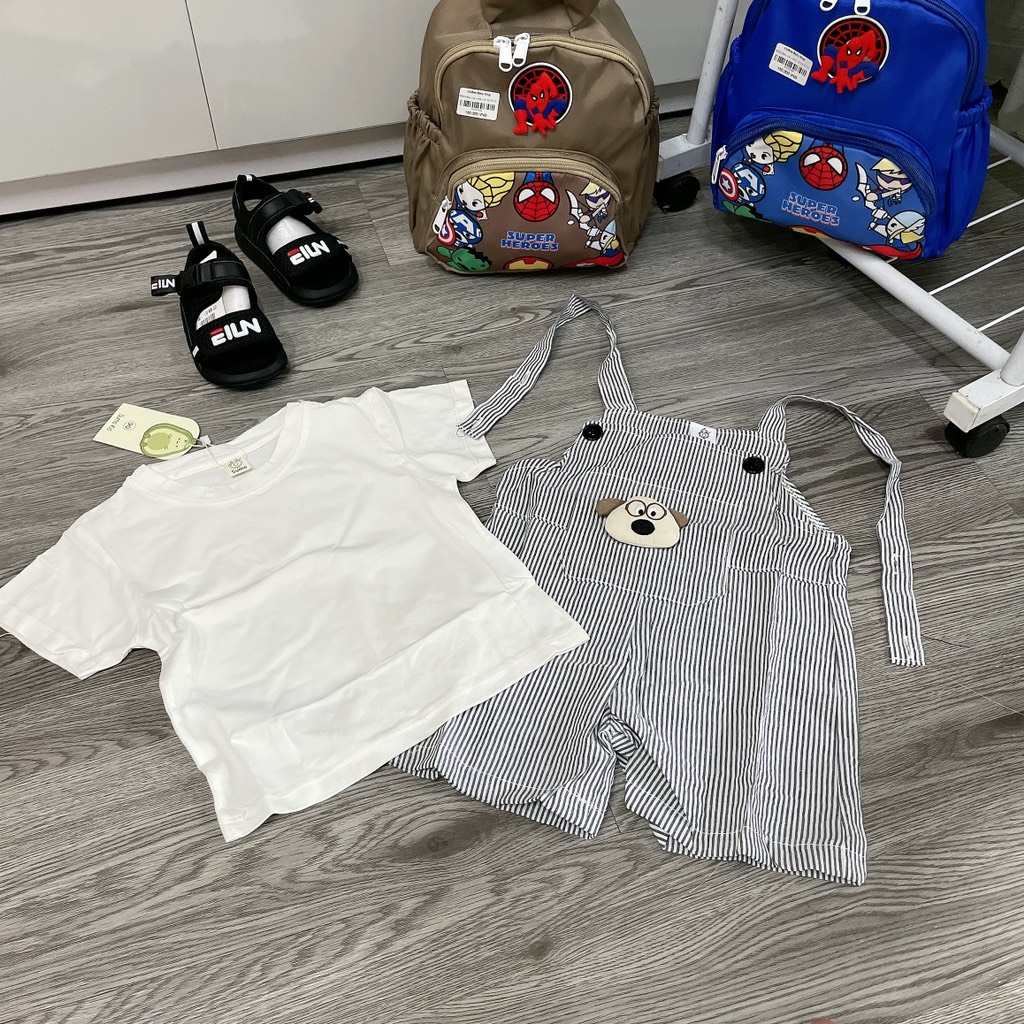 BD164-Set áo cotton yếm cún kẻ (07.15kg)
