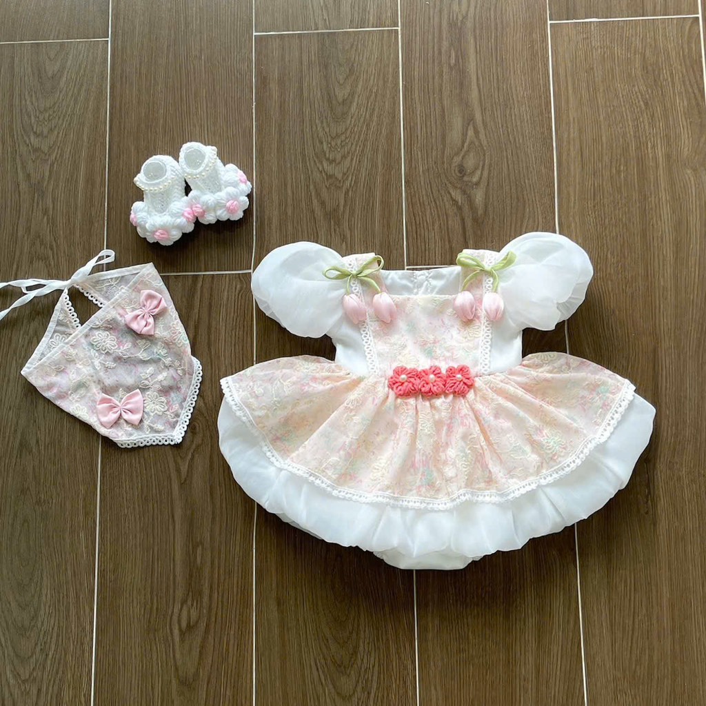 BD123-Body suit giả váy hồng loang