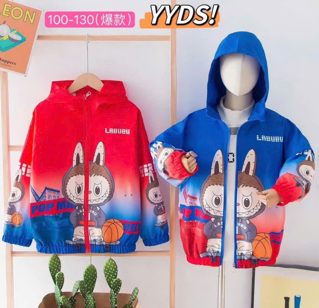 K056-Áo khoác gió QC 2 lớp Labubu nhí