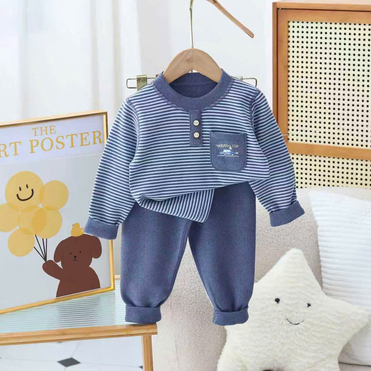 B453-Bộ nỉ kẻ nhung có túi QC (07.30kg)