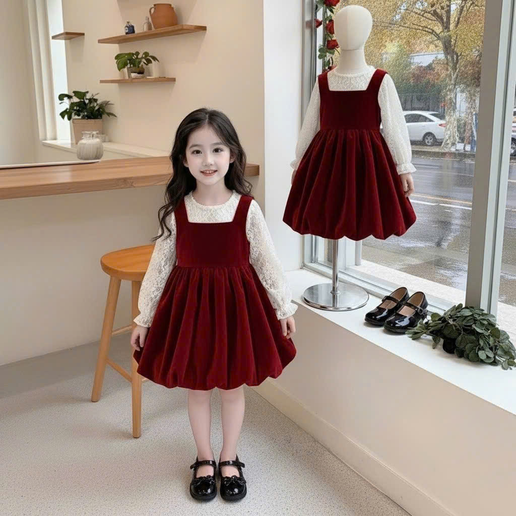 V299-Set tiểu thư váy nhung bí phồng (12.35kg)