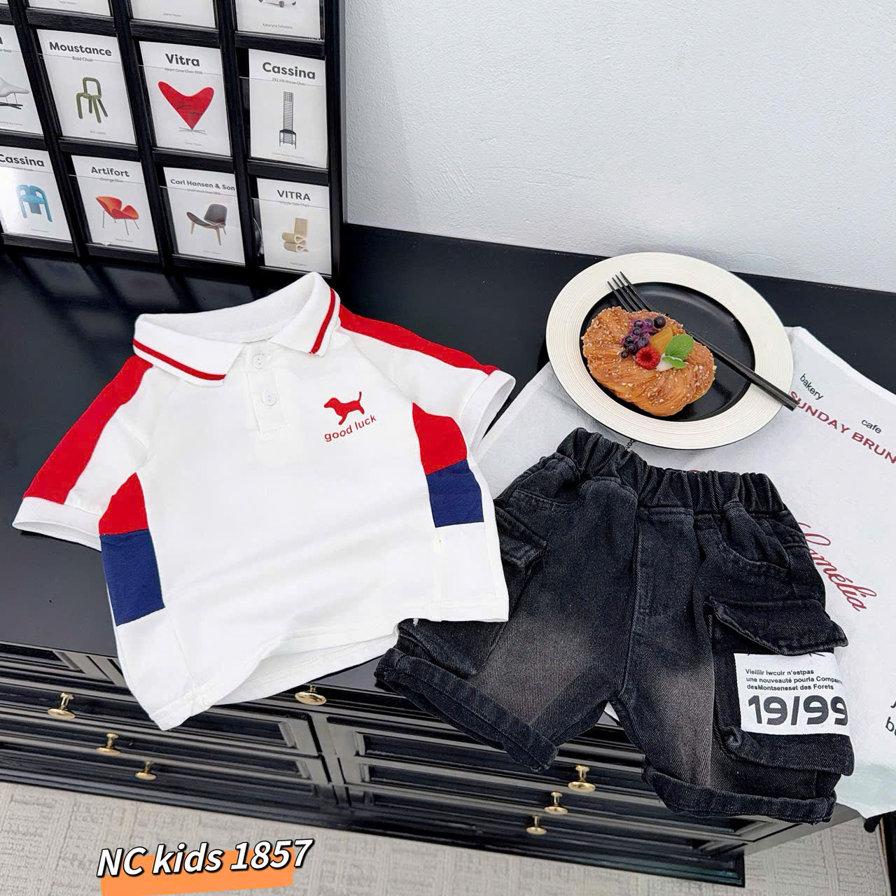 T556-Set áo polo cún phối q jean hộp (09.26kg)