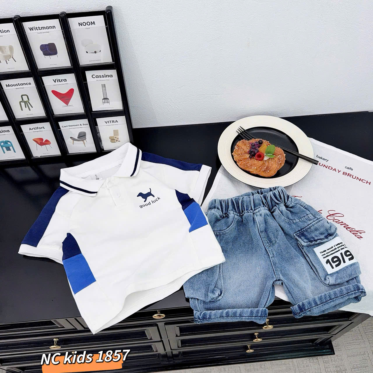 T556-Set áo polo cún phối q jean hộp (09.26kg)