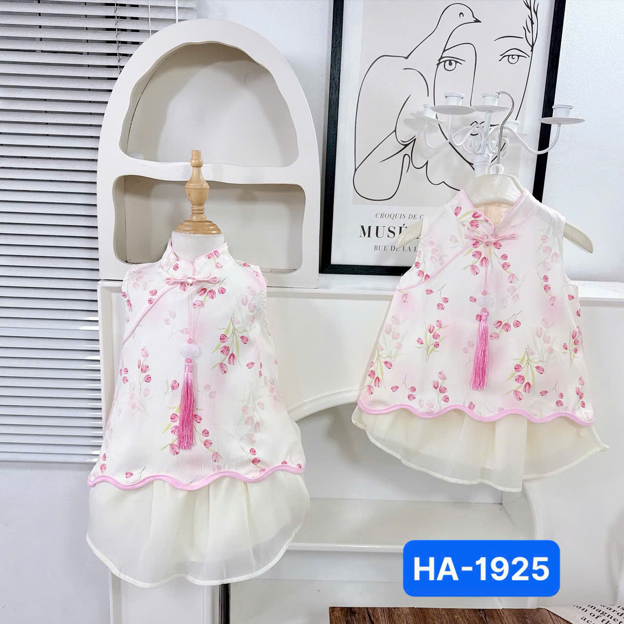 V318-Set váy cổ tàu hồng hoa nhí (09.28kg)