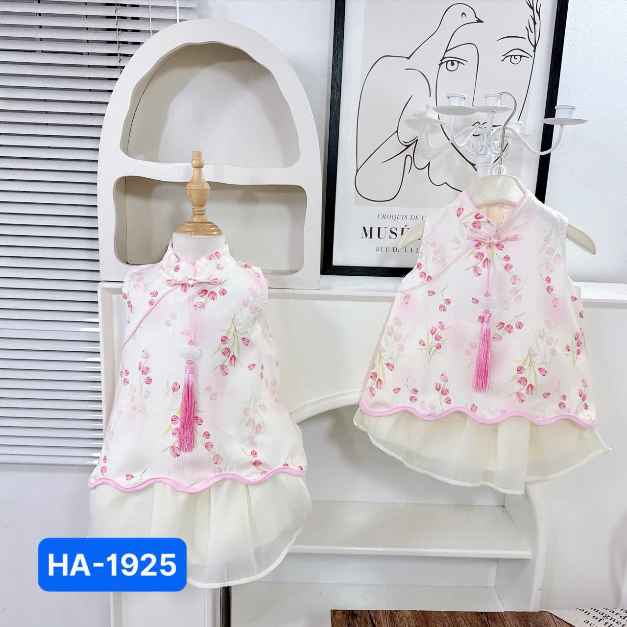 V318-Set váy cổ tàu hồng hoa nhí (09.28kg)