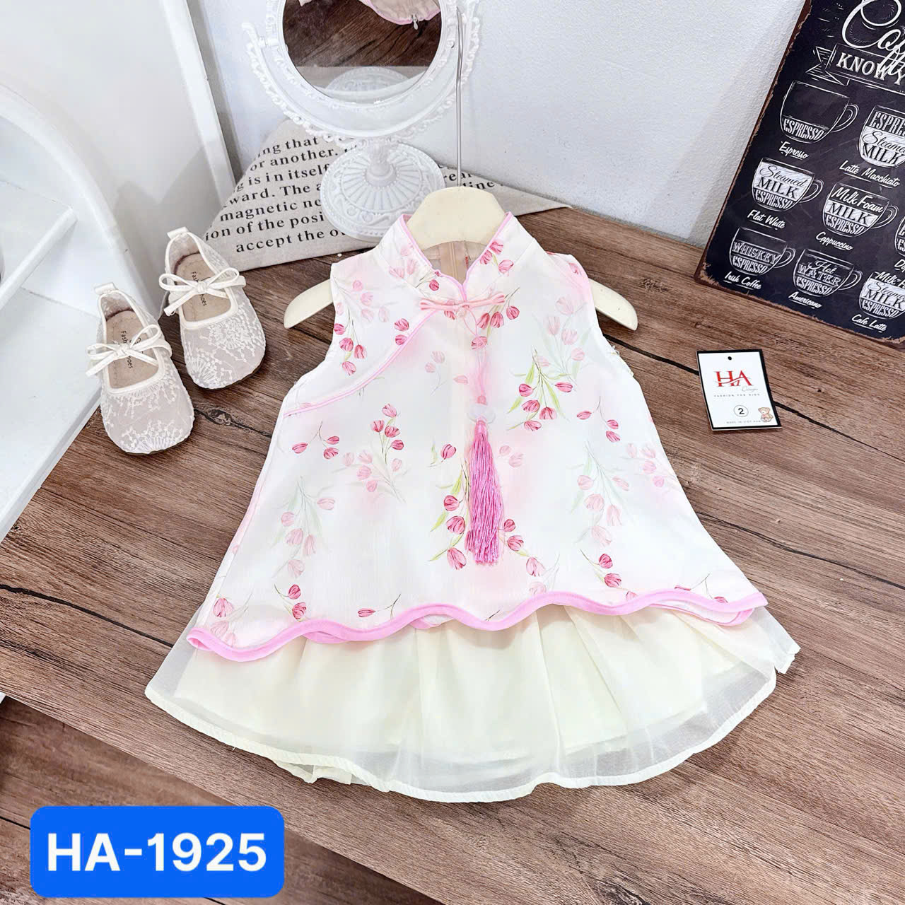 V318-Set váy cổ tàu hồng hoa nhí (09.28kg)