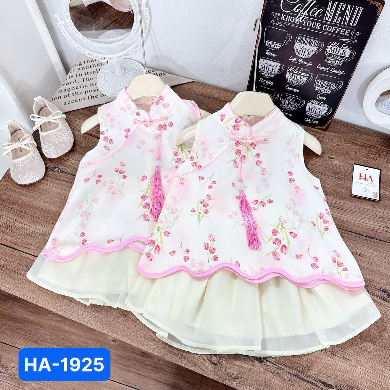 V318-Set váy cổ tàu hồng hoa nhí (09.28kg)