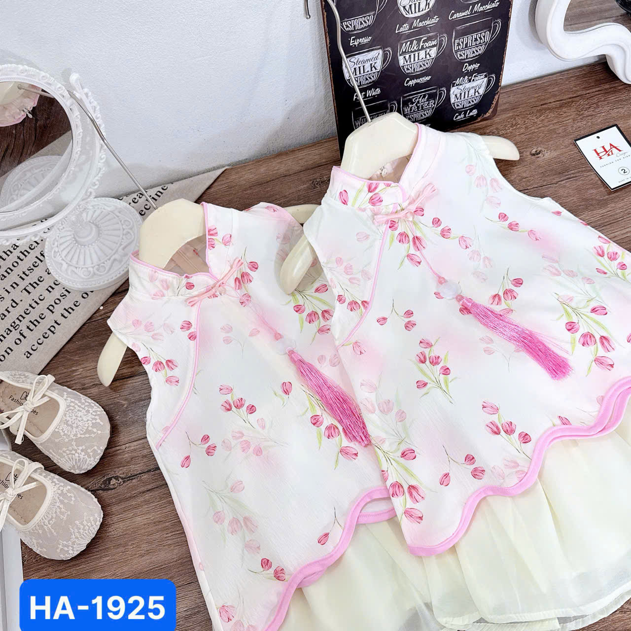 V318-Set váy cổ tàu hồng hoa nhí (09.28kg)
