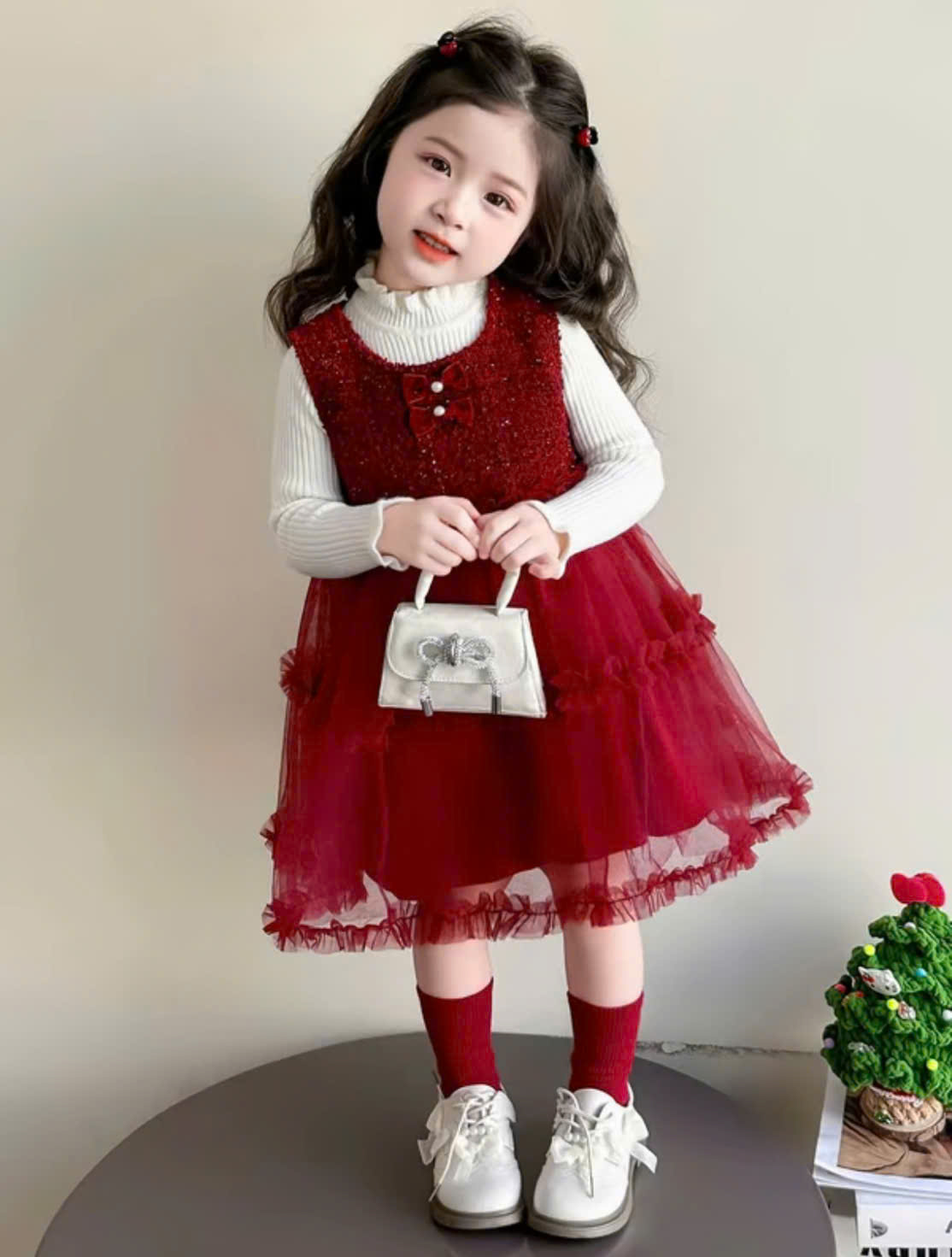 V337-Set áo kem váy dạ lưới Nhí S1/5 (7-11kg)