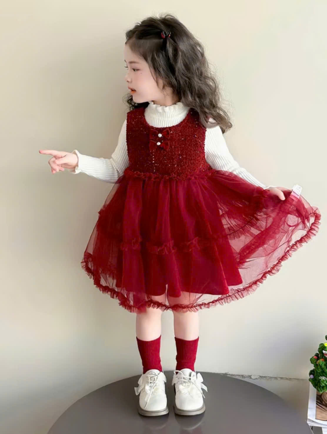 V337-Set áo kem váy dạ lưới Nhí S1/5 (7-11kg)