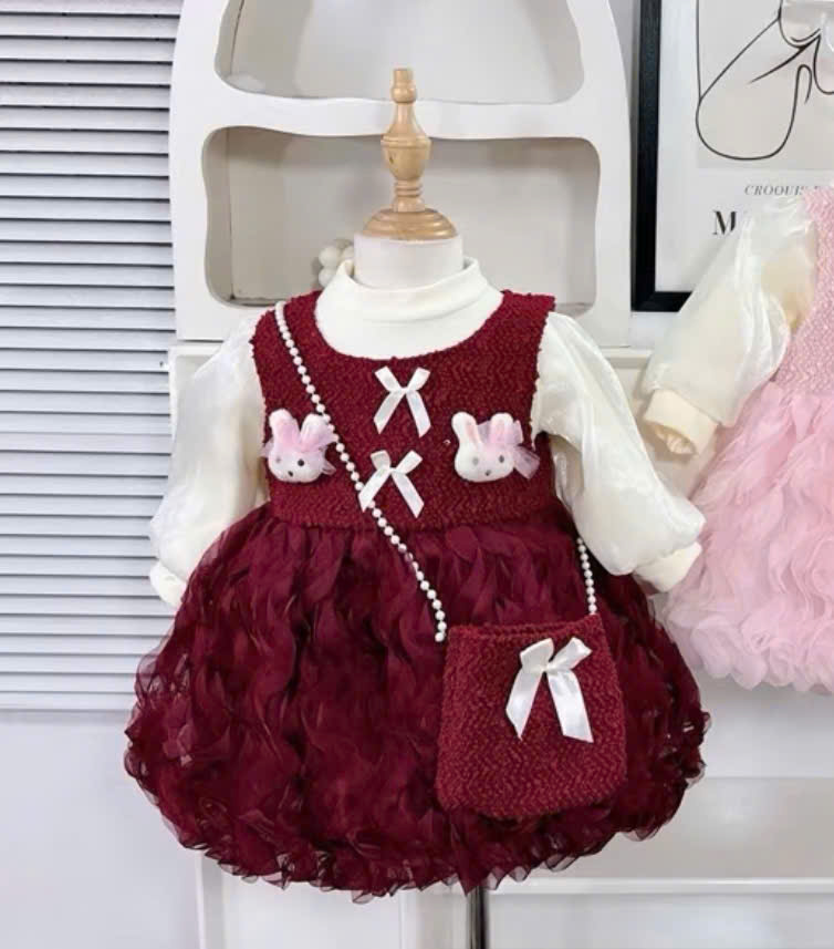 V338-Set áo kem váy dạ thỏ Nhí S1/5 (7-12kg)