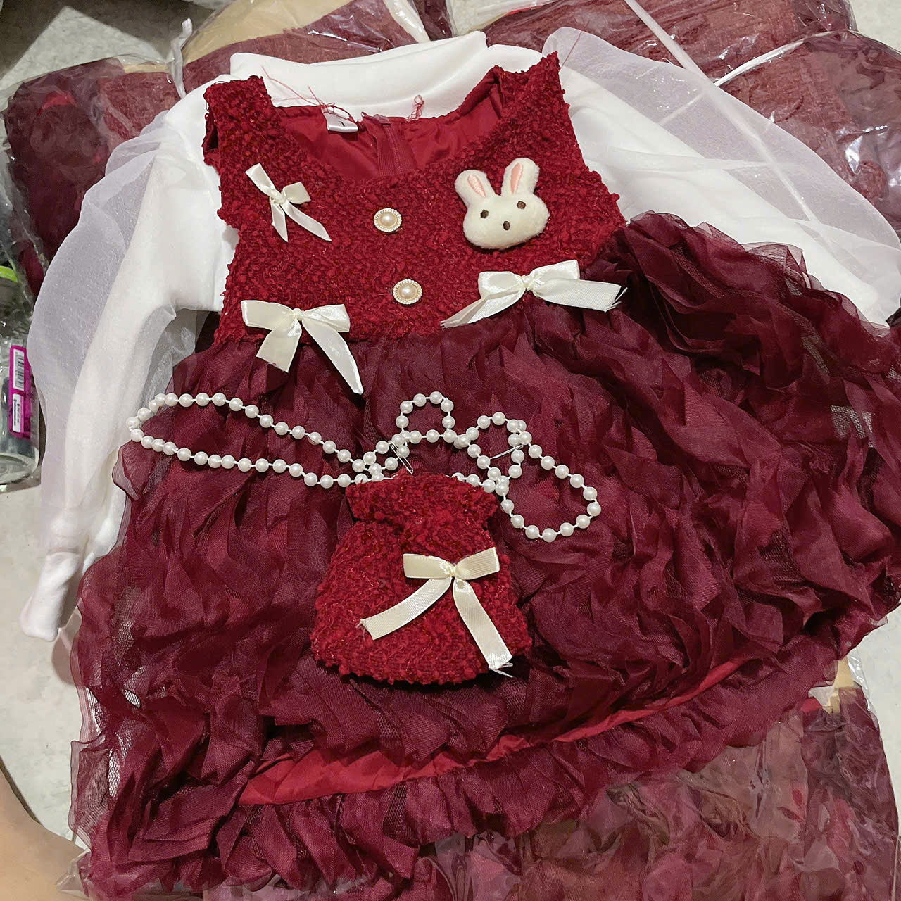 V338-Set áo kem váy dạ thỏ Nhí S1/5 (7-12kg)