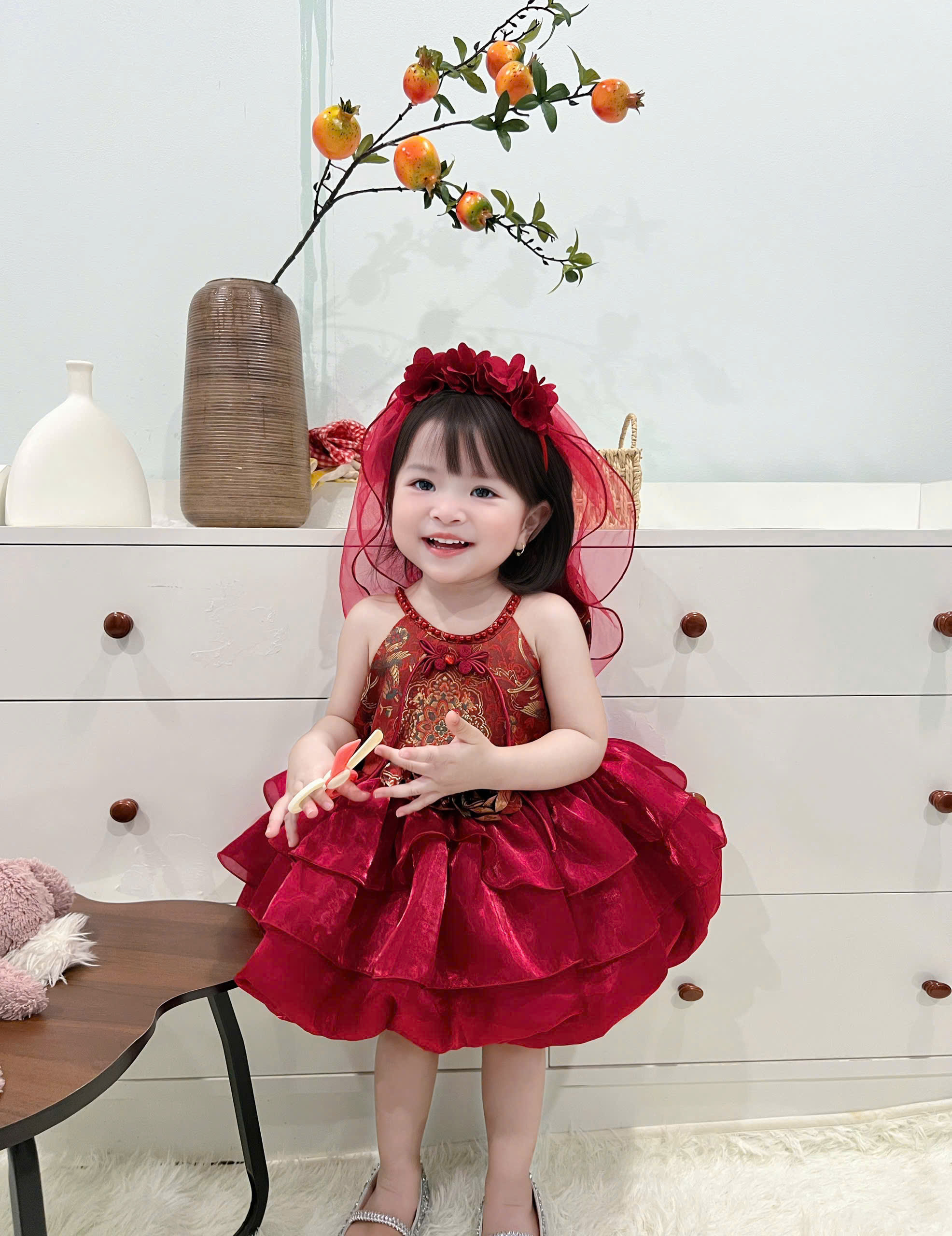 V342-Váy thiết kế cổ tàu thổ cẩm bí (07.17kg)