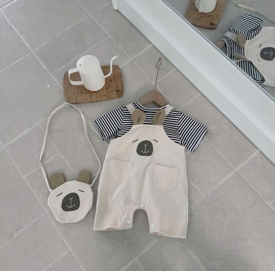 BD153-Set áo kẻ q yếm Capy kèm túi (06.14kg)