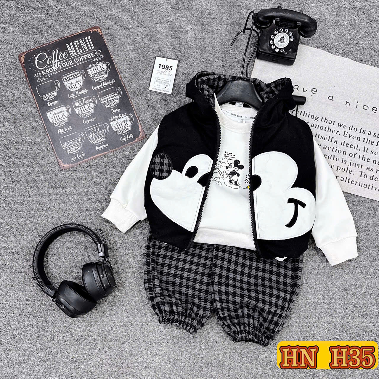T576-Set nỉ 3 món Mickey caro đen (13.25kg)