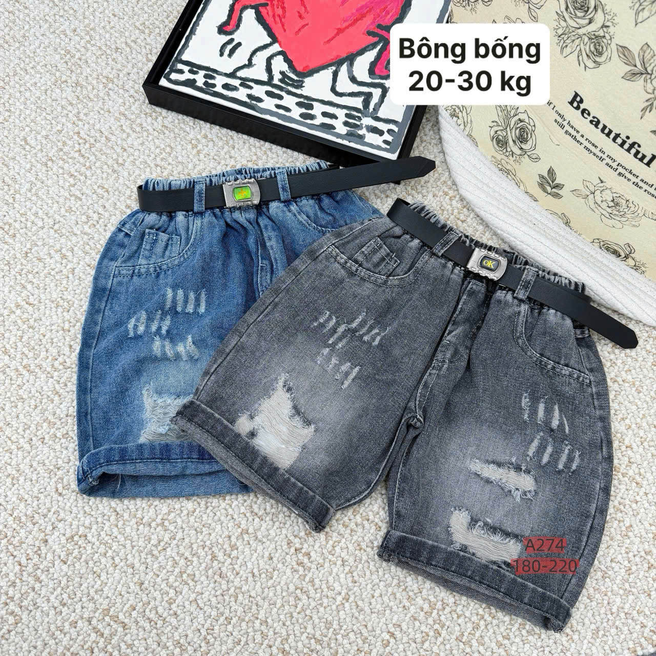 Q299-Quần jean lửng mài rách Xanh (18.32kg)