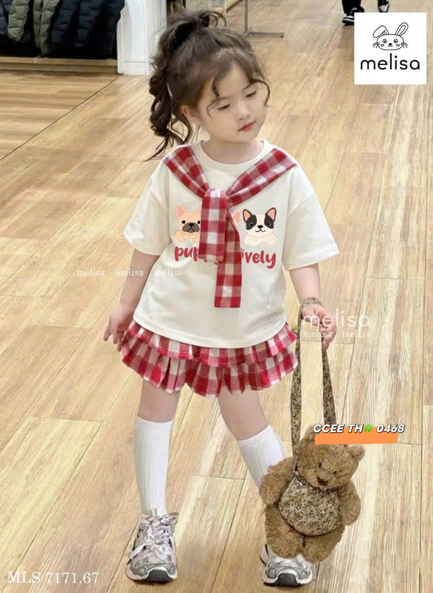 G754-Set áo cún cv caro xoè Đỏ (10.30kg)