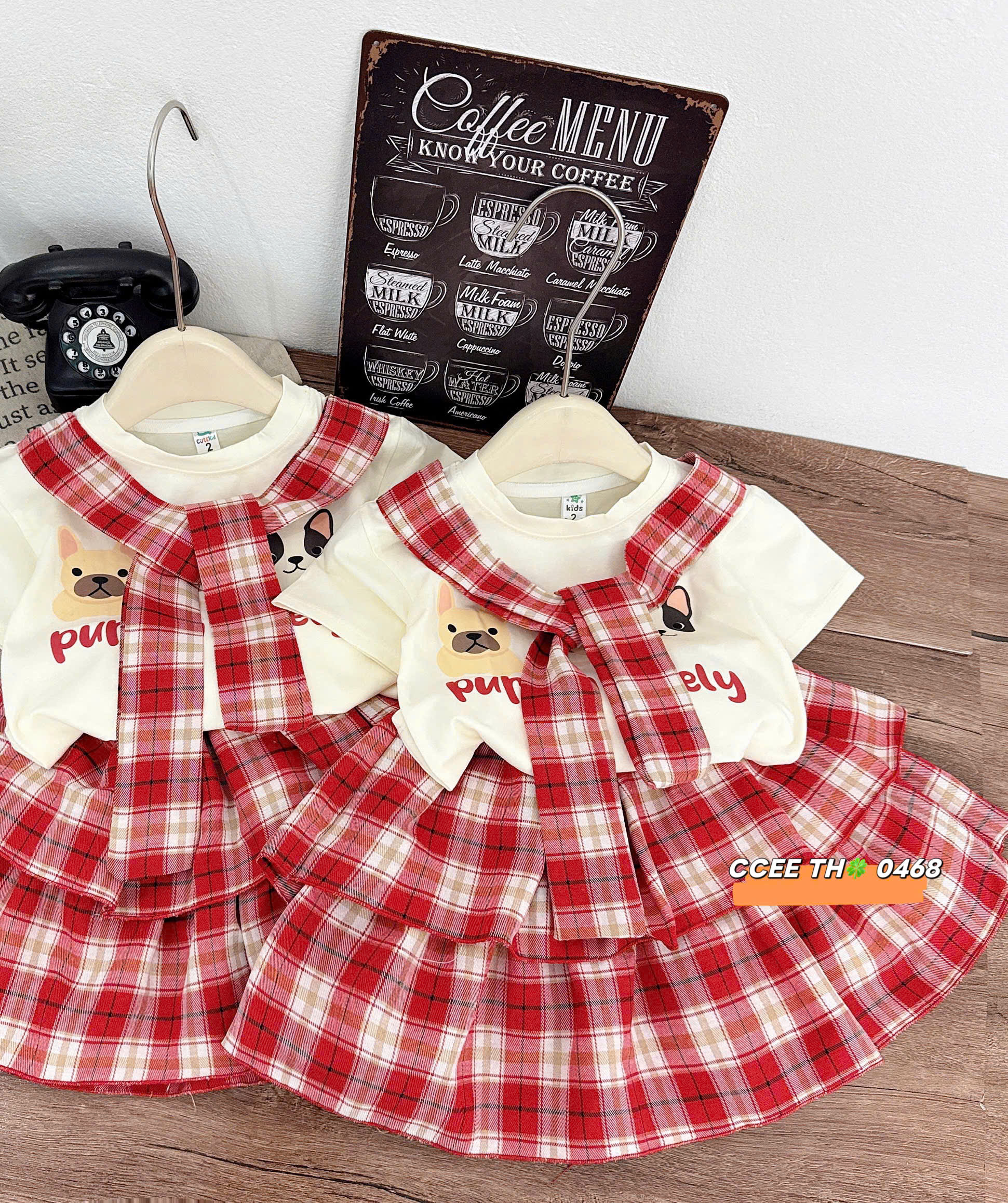 G754-Set áo cún cv caro xoè Đỏ (10.30kg)