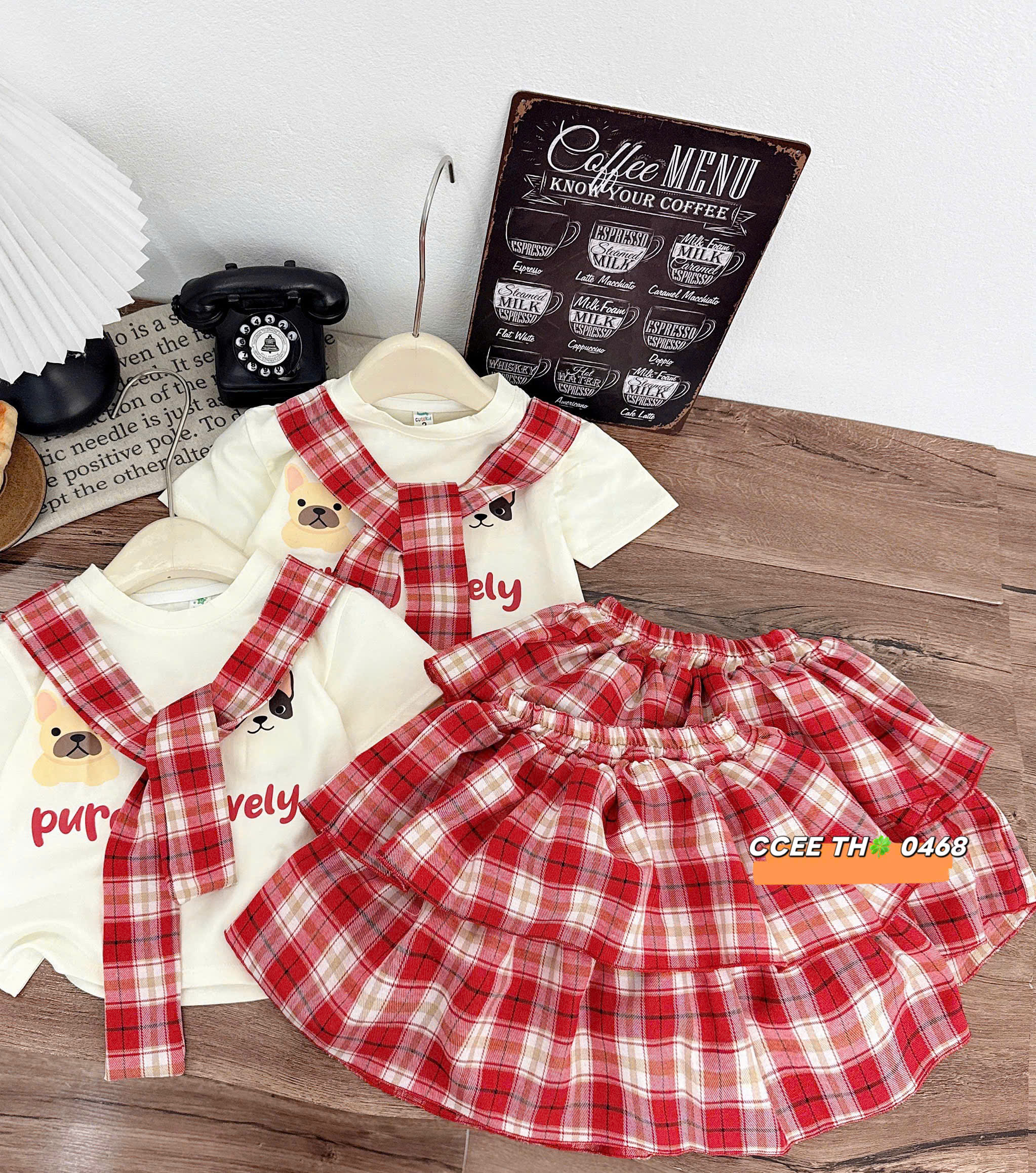 G754-Set áo cún cv caro xoè Đỏ (10.30kg)