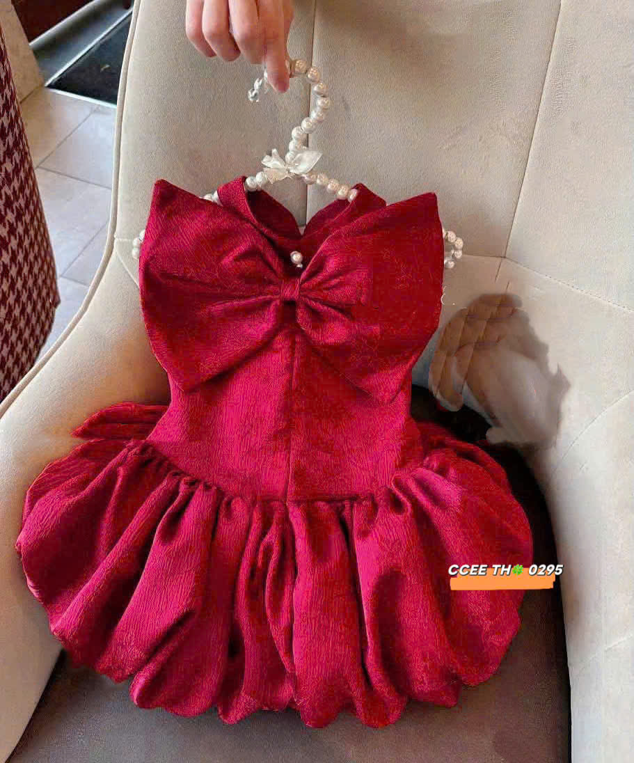 V358-Váy bí phồng cổ yếm kèm nơ cài (08.26kg)