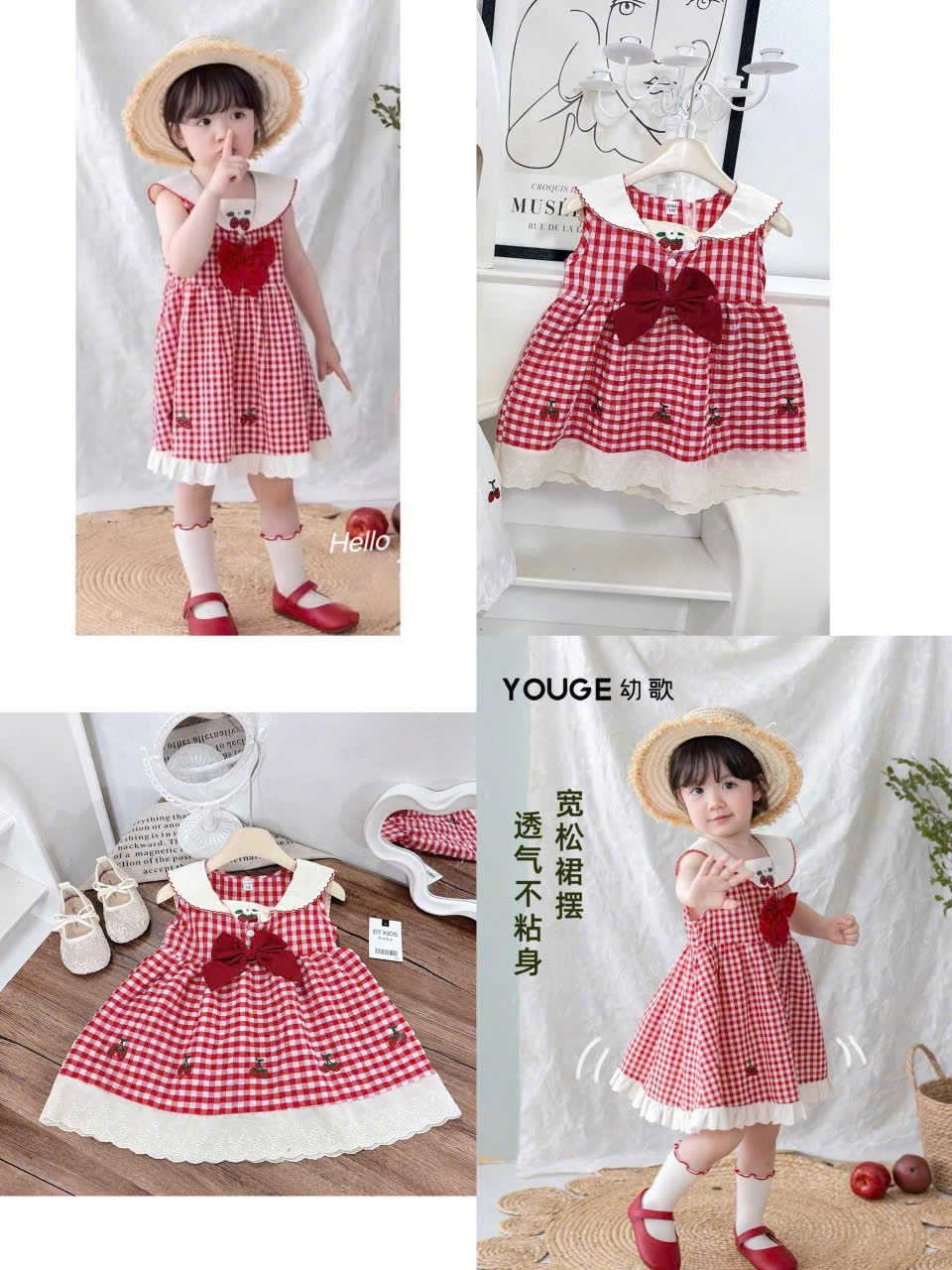 V374-Váy đũi cổ sen nơ nổi xoè (08.16kg)