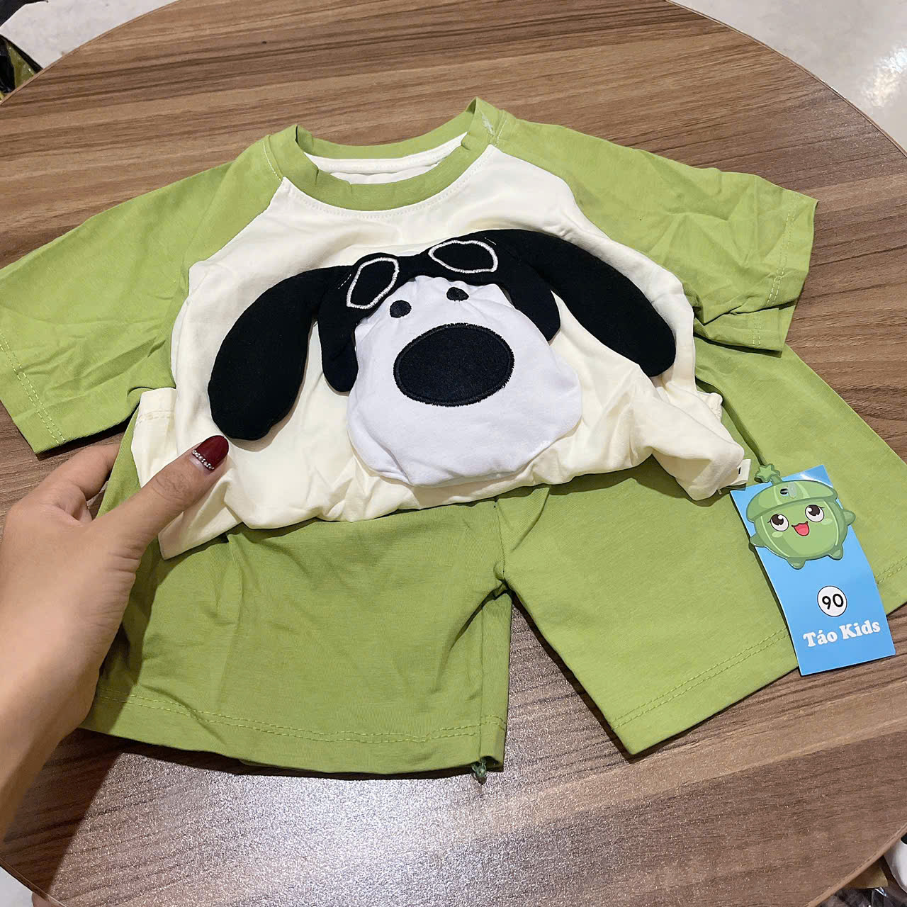 T595-Bộ cotton đùi cún nổi xanh (08.18kg)